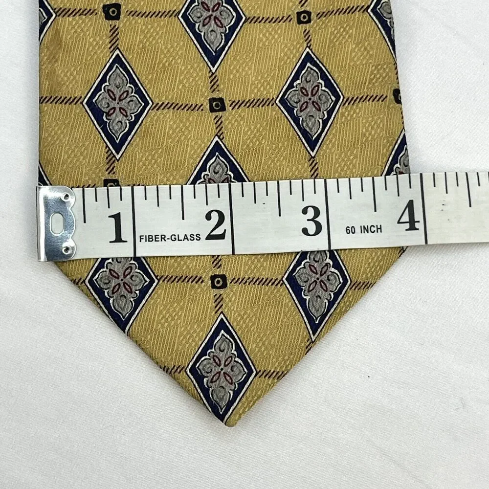 Woodward  Mens Necktie‎ Gold Geometric Print Tie 100% Silk 4